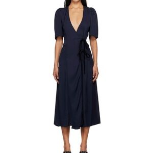 GANNI Navy Wrap Midi Dress Size 38
